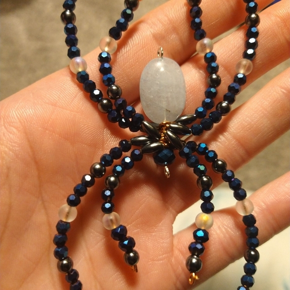 Beaded Spider Ornament - Blue and White - Picture 4 of 12